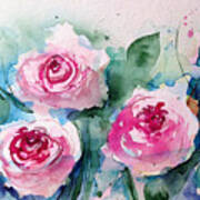 3 Pink Roses Art Print