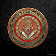 3rd Degree Mason Gold Jewel - Master Mason Square And Compasses Over Black Velvet Art Print