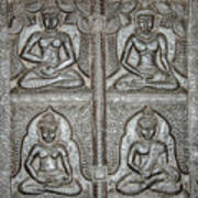 4 Panels Buddhas Wall Carving Art Print