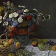 Still Life With Flowers And Fruit #4 Art Print