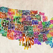 United States Text Map Art Print