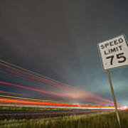 75np Speed Limit Sign At Night Next To Afreeway At Night Art Print