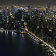Chicago Night Skyline Aerial Photo #13 Art Print
