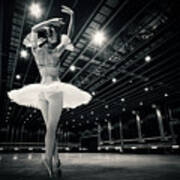 A Beautiful Ballerina Dancing In Studio Art Print