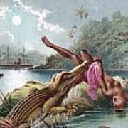 A Crocodile Attacking A Native Woman In Art Print