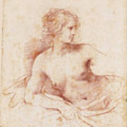 A Female Nude Looking To The Right Half Length Resting Her Right Arm On A Cushion Art Print