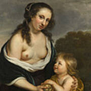 A Mother And Her Son In The Guise Of Venus And Cupid Art Print