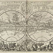 A New Map Of The Whole World With Trade Winds Herman Moll 1732 Art Print