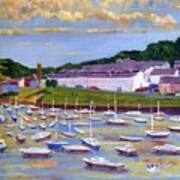 Aberaeron Harbour Boat Moorings View Painting Art Print