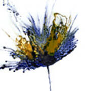 Abstract Flower Navy Blue Yellow 1 Art Print