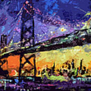 Abstract San Francisco Oakland Bay Bridge At Night Art Print