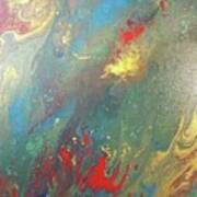 Acrylic Pour Using Teal Turquoise Aqua Yellow Gold And Red Art Print