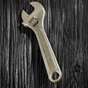 Adjustable Wrench Over Black And White Wood 72 Art Print