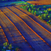 Aerial Farm Field Harvested At Sunset Art Print