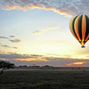 African Dawn With Hot Air Balloon Art Print