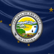 Alaska State Seal Over Flag Art Print
