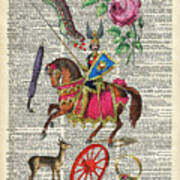 Alphabet Book Illustration Over Old Dictionary Book Page Art Print