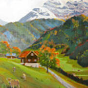 Alpine Farm Near Buerglen In Canton Uri Art Print