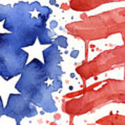 American Flag Watercolor Painting Art Print