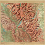 Antique Maps - Old Cartographic Maps - Relief Map Of Glacier National Park, Montana Art Print