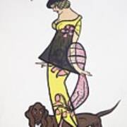 Art Deco  1920's Girls And Dogs Art Print