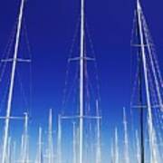 Artistic. Yacht Masts Reaching Into A Vivid Blue Sky. Art Print