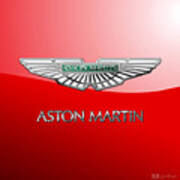 Aston Martin - 3 D Badge On Red Art Print