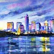 Austin Texas Colorful Skyline Sunset Art Print