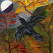 Autumn Moon Raven Art Print