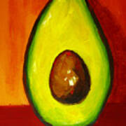 Avocado Modern Art, Kitchen Decor, Orange And Red Background Art Print