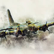 Framed Wall Art Boeing B-17 Flying Fortress picture Painting Canvas Home Decor 