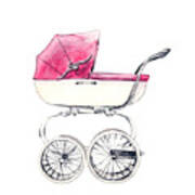 Baby Carriage In Pink - Vintage Pram English Art Print
