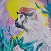 Baby Patas Monkey And His Flower Art Print