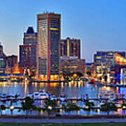 Baltimore Skyline Inner Harbor Panorama At Dusk Art Print