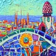 Barcelona Sagrada Familia From Park Guell Impasto Textural Impressionist Palette Knife Oil Painting Art Print
