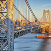 Barge Passing Under The Gwb Art Print