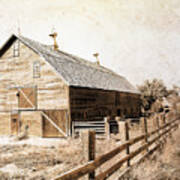 Barn And Fence Sepia -textured Photo Art Art Print