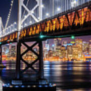 Bay Bridge And San Francisco By Night 11 Art Print