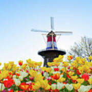 Dutch Windmill With Netherlands Flag Art Print