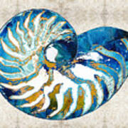 Beach Art - Nautilus Shell Bleu - Sharon Cummings Art Print