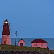 Beacon In The Night Judith Point Lighthouse Narragansett Rhode Island Ri Blue Hour Art Print