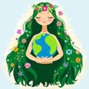 Beautiful Flowing Flower Earth Mother Figure By Little Bunny Sunshine Art Print