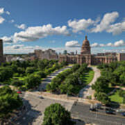 Beautiful Wide Shot View Of The State Of Texas Capitol Grounds South West-view Including The Westgate Tower Art Print
