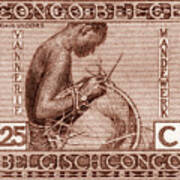 Belgian Congo Woman Weaving Basket Art Print