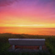 Bench At Sunset Art Print