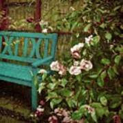 Bench With Pink Roses Art Print