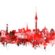 Berlin City Skyline Red Art Print