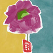 Big Purple Flower In A Small Vase- Art By Linda Woods Art Print