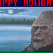 Bigfoot Happy Holidays Art Print