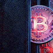 Bitcoin Coins Sticking Out Of A Wallet. Art Print